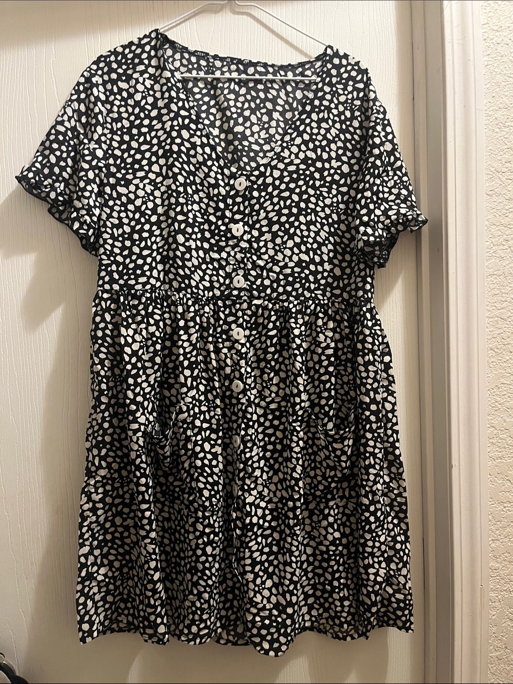 Black and White Button-Front Babydoll Dress
